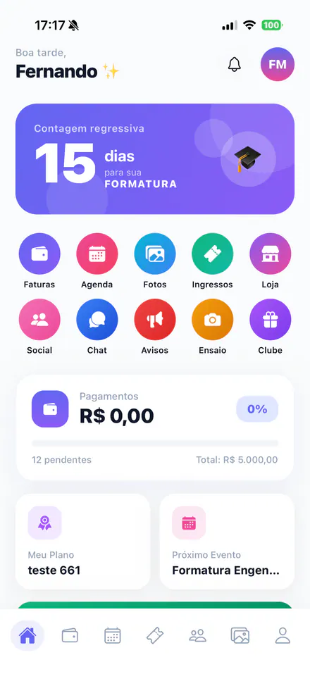 App Partiu Formatura — tela principal